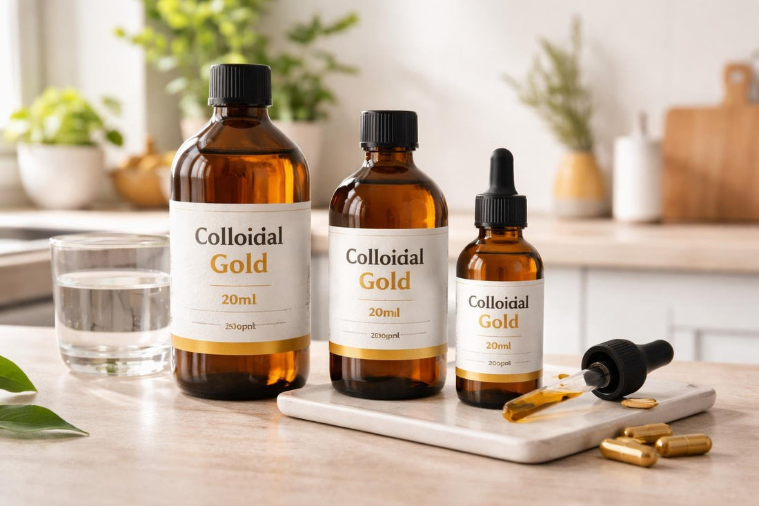 colloidal gold supplement bottles and labels