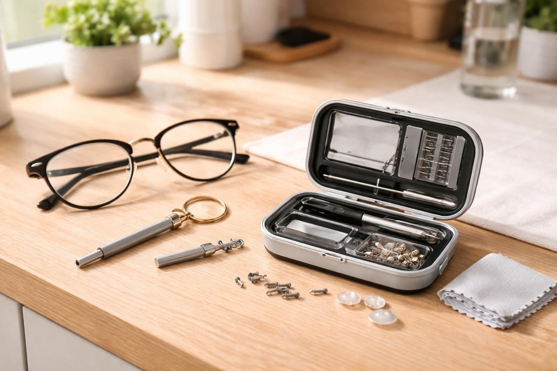 Compact eyeglass repair kit with screws and screwdriver