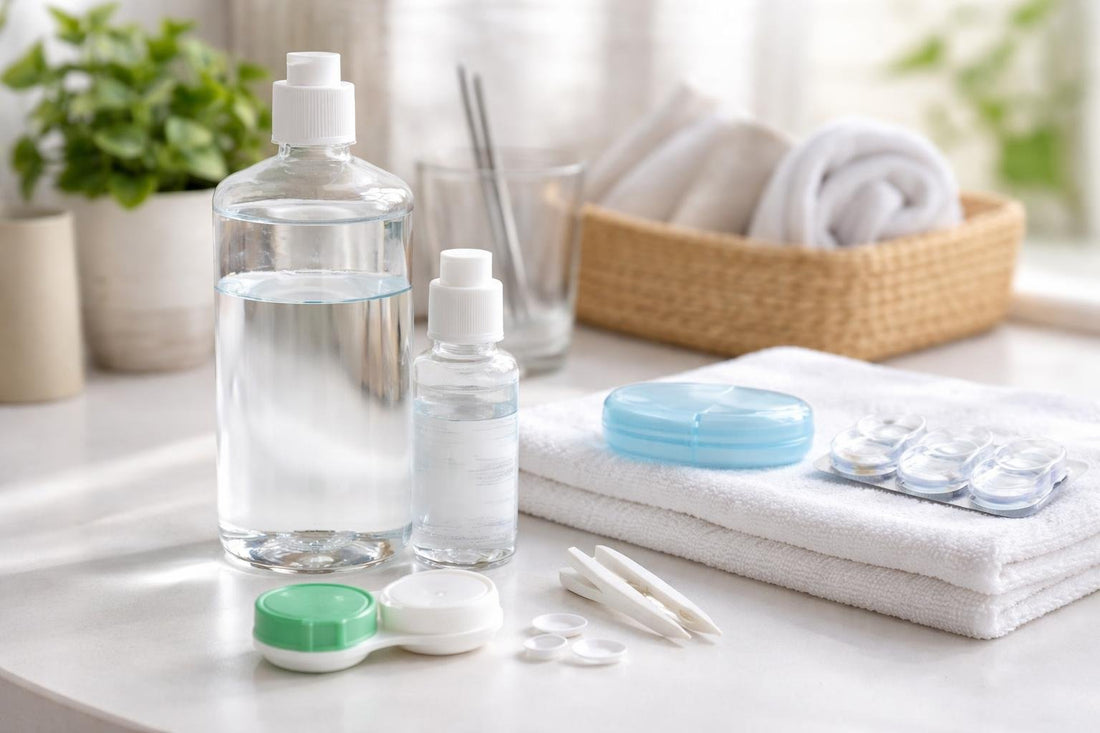 Contact lens care essentials kit for daily cleaning and storage