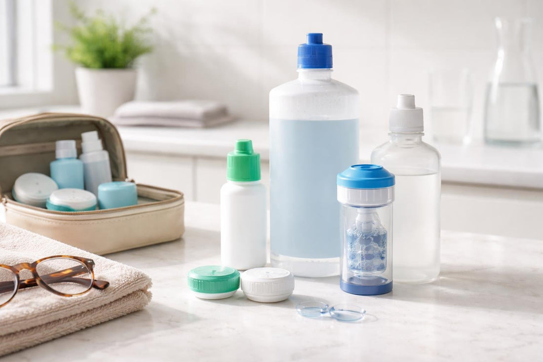 Contact lens cleaning solutions and travel kit