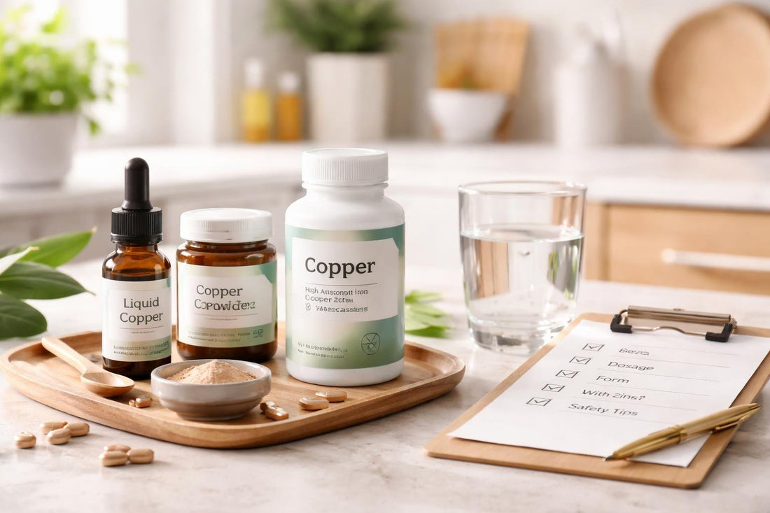 Copper mineral supplement capsules with label reading checklist