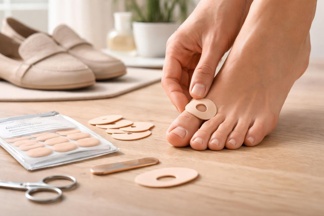 Corn and callus remover cushions placed on foot correctly