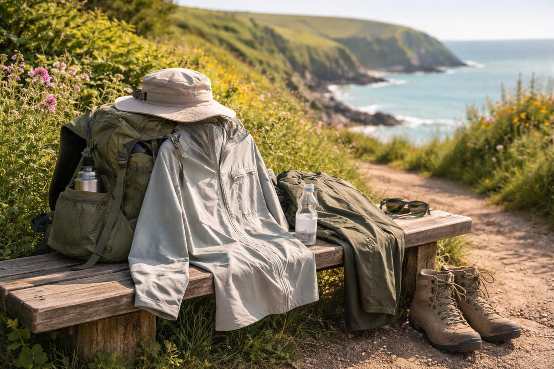 Insect repellent hiking garments on Cornwall coastal path