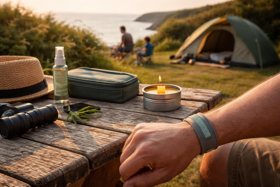 Wearable insect repellent band used at Cornwall campsite