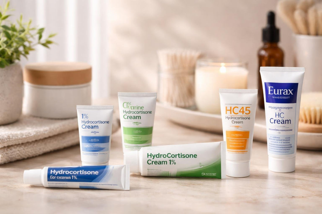 Assorted cortisone creams for sensitive skin on counter