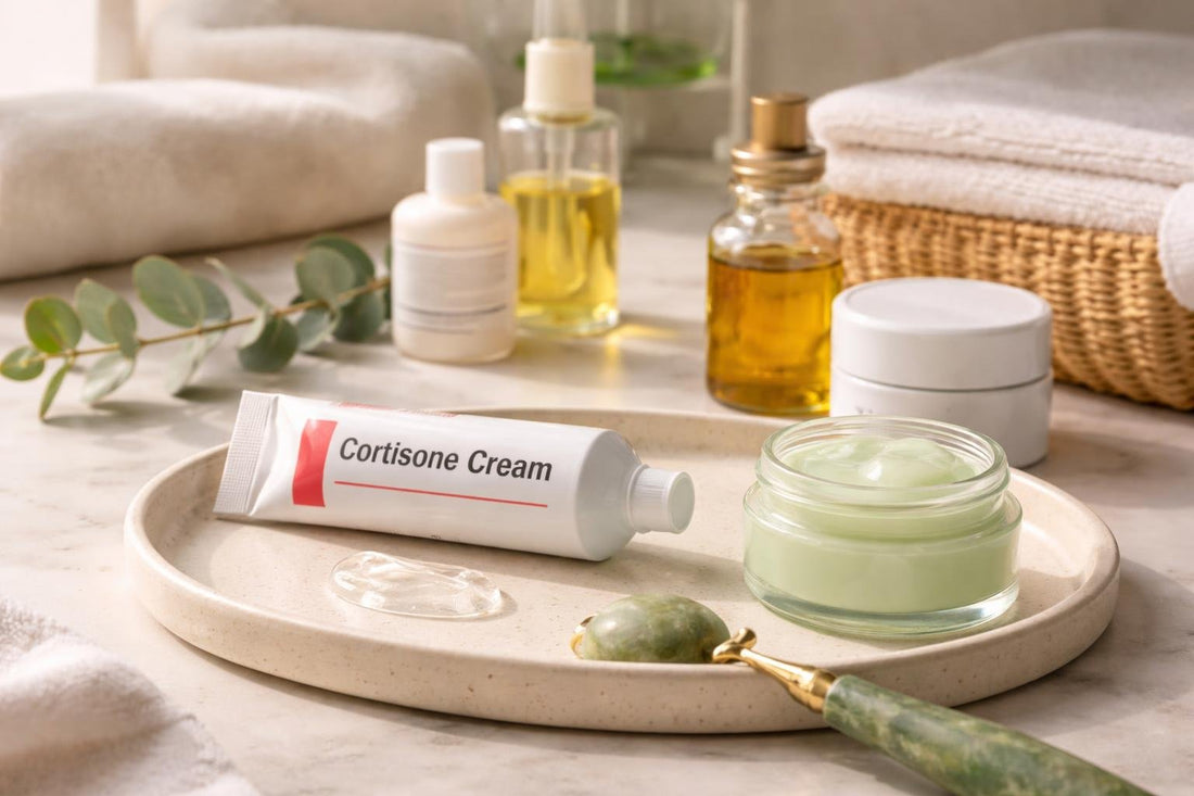 tube of cortisone cream with soothing balm nearby