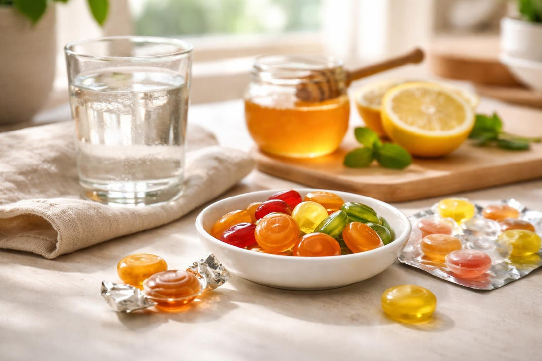 Cough drops and lozenges dissolving for sore throat relief
