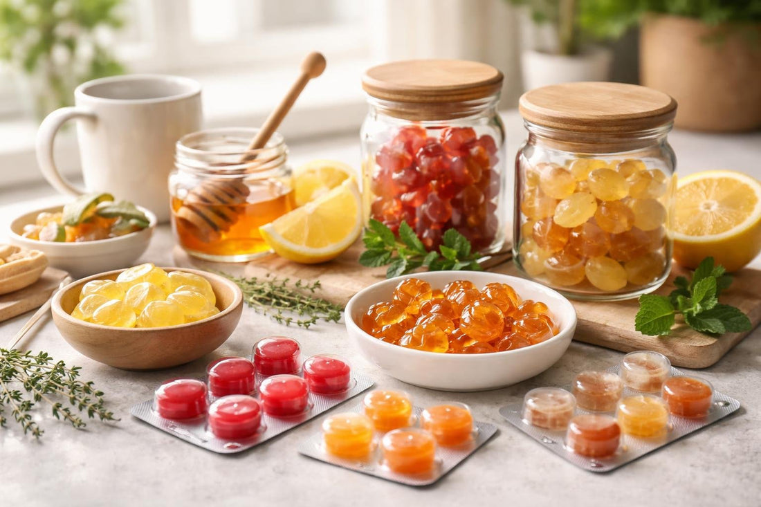 assorted cough drops and lozenges on table