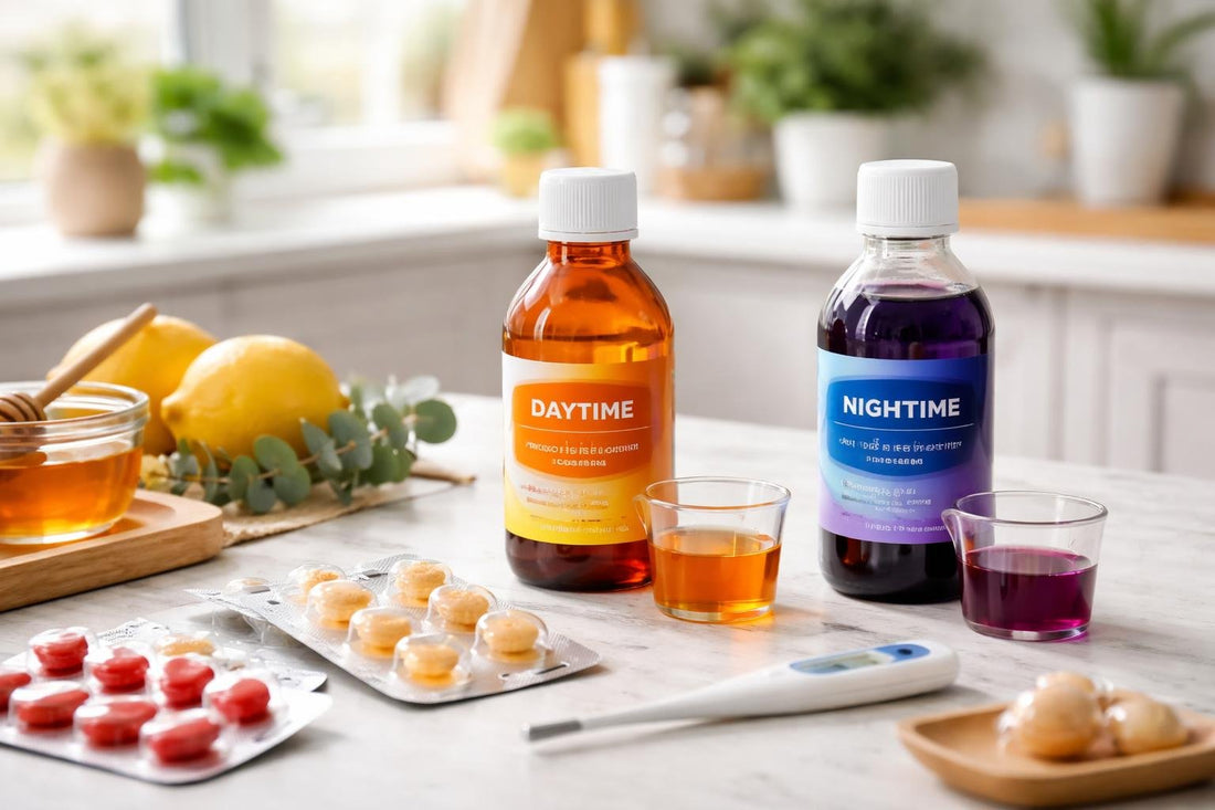 Cough and sore throat medicines with dosing spoon