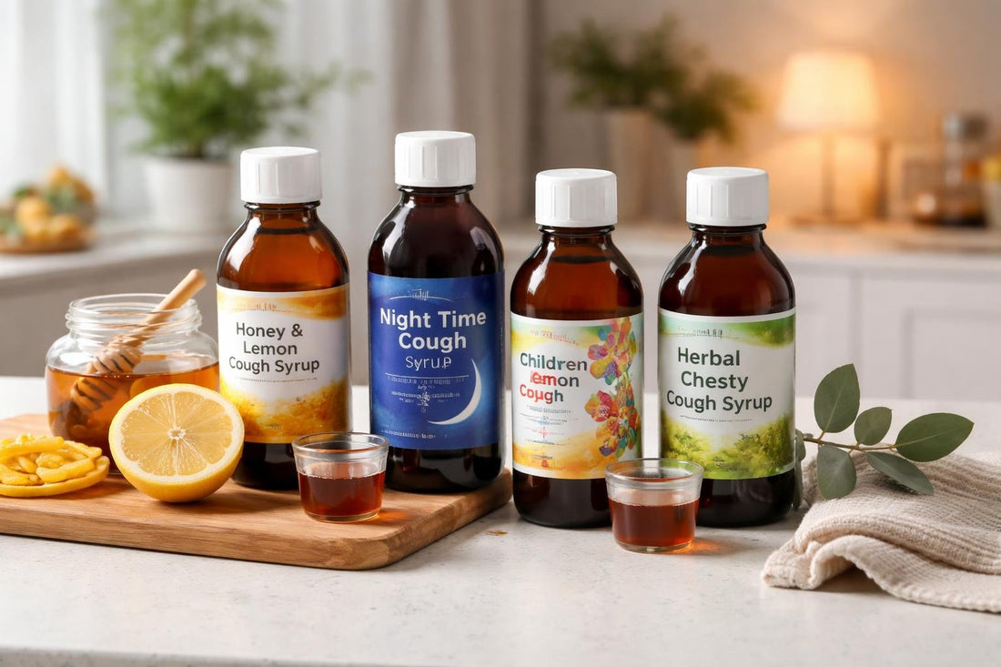 selection of soothing cough syrups for night-time relief