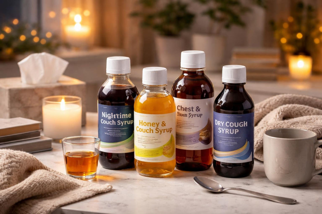 assorted cough syrups for winter night relief