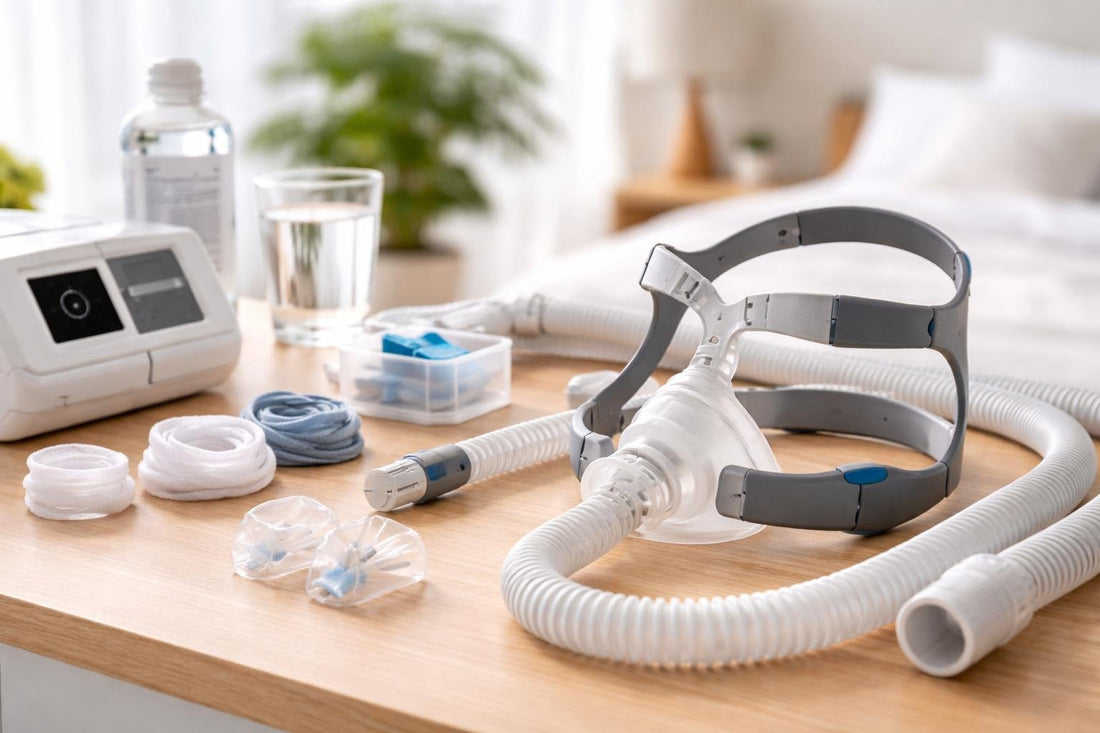 CPAP mask cushion and headgear showing secure comfortable fit