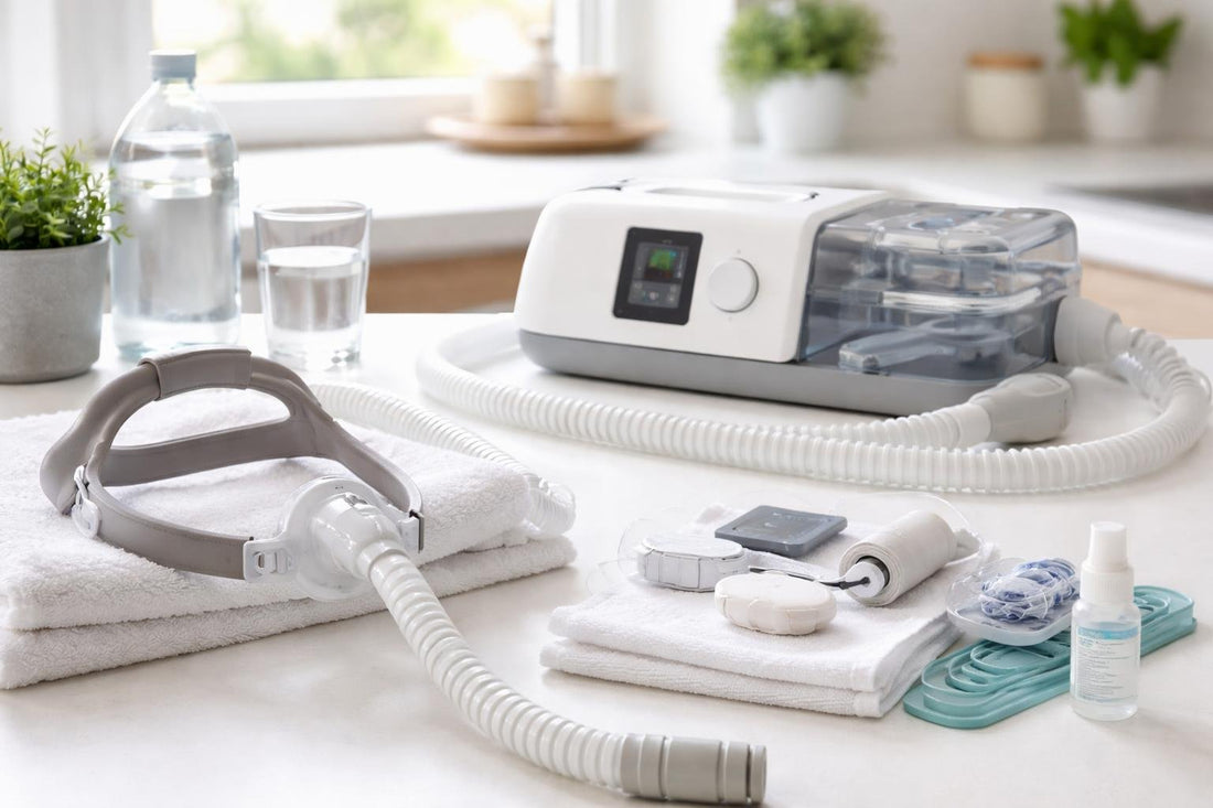 CPAP accessories laid out for comfortable sleep therapy