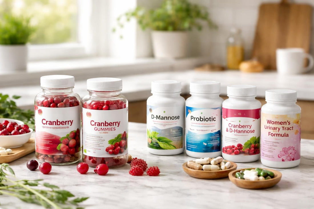 cranberry supplements, gummies, capsules, probiotic bottles