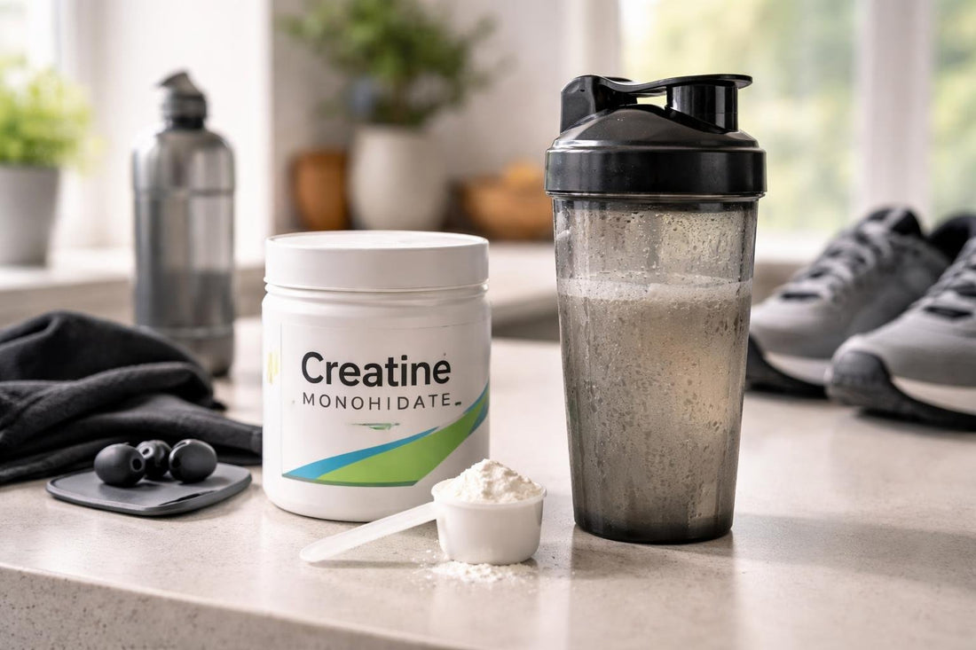 Creatine powder mixed in shaker for UK gym routine