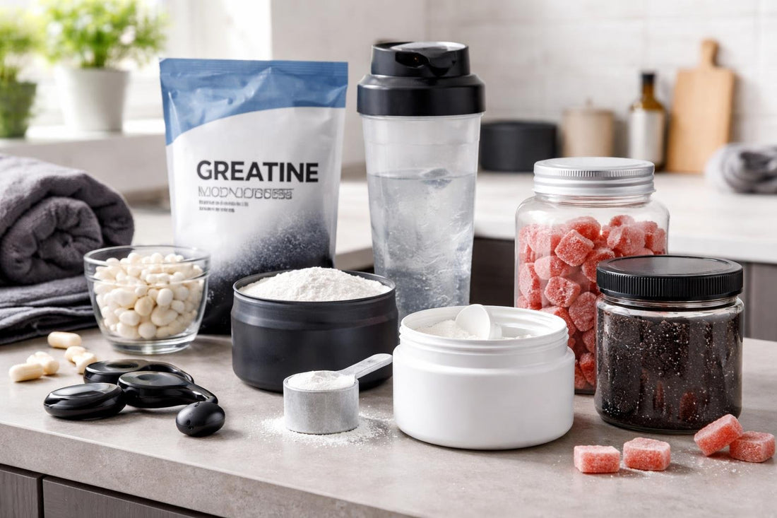 Assorted creatine powders and gummies for UK lifters