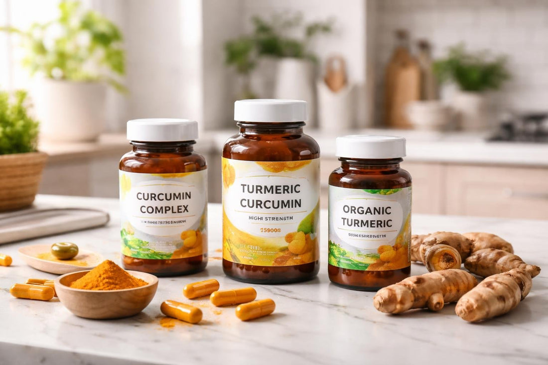 Curcumin supplement bottles and capsules UK