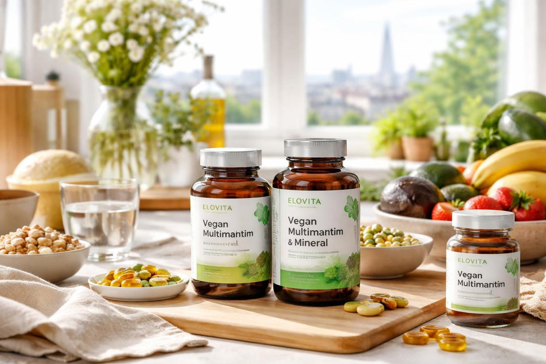 Daily multivitamin bottles and vegan supplements in London
