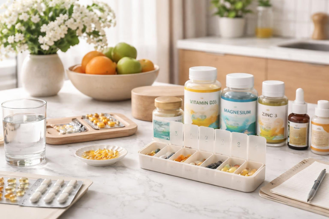 Vitamins and supplements organised for a simple daily routine