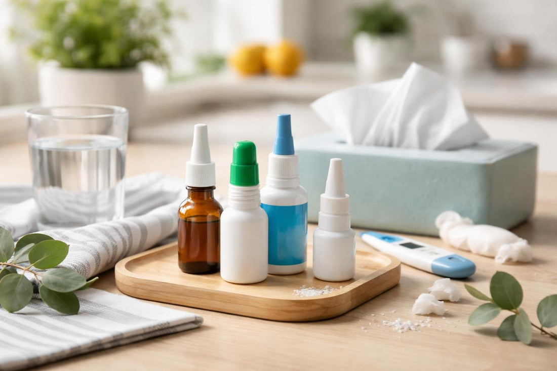 Selection of decongestant nasal sprays and accessories