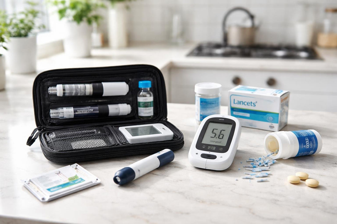 Diabetes care essentials kit laid out for beginners