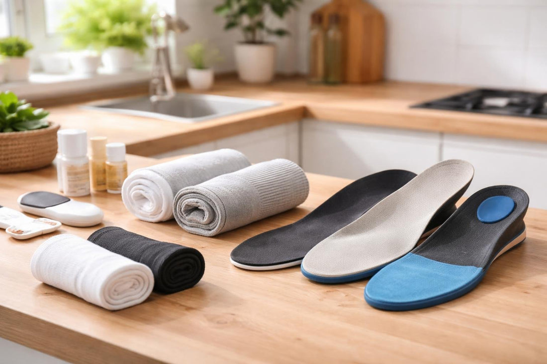 Diabetic socks and supportive insoles for sensitive feet