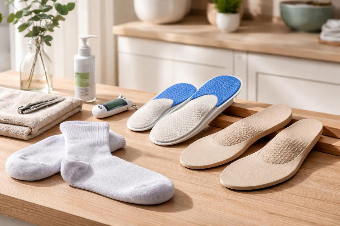 Diabetic socks and insoles laid out for UK walkers