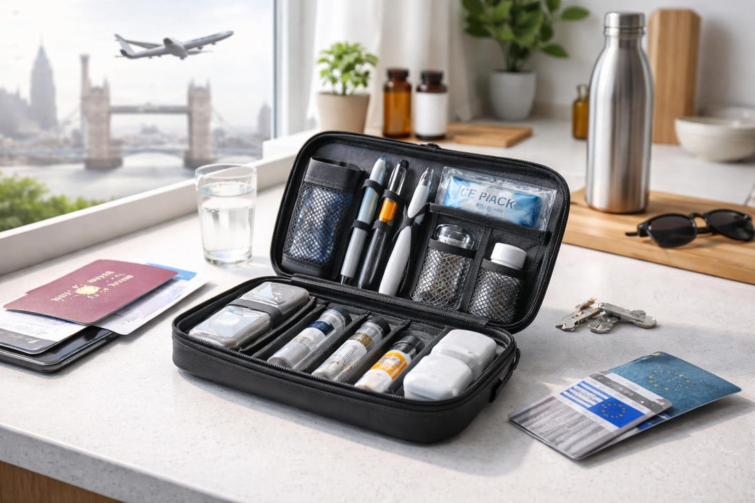 Compact diabetic travel organiser kit for UK flights