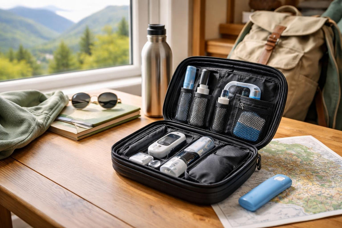 Diabetic travel organiser kit packed for a Scotland day trip