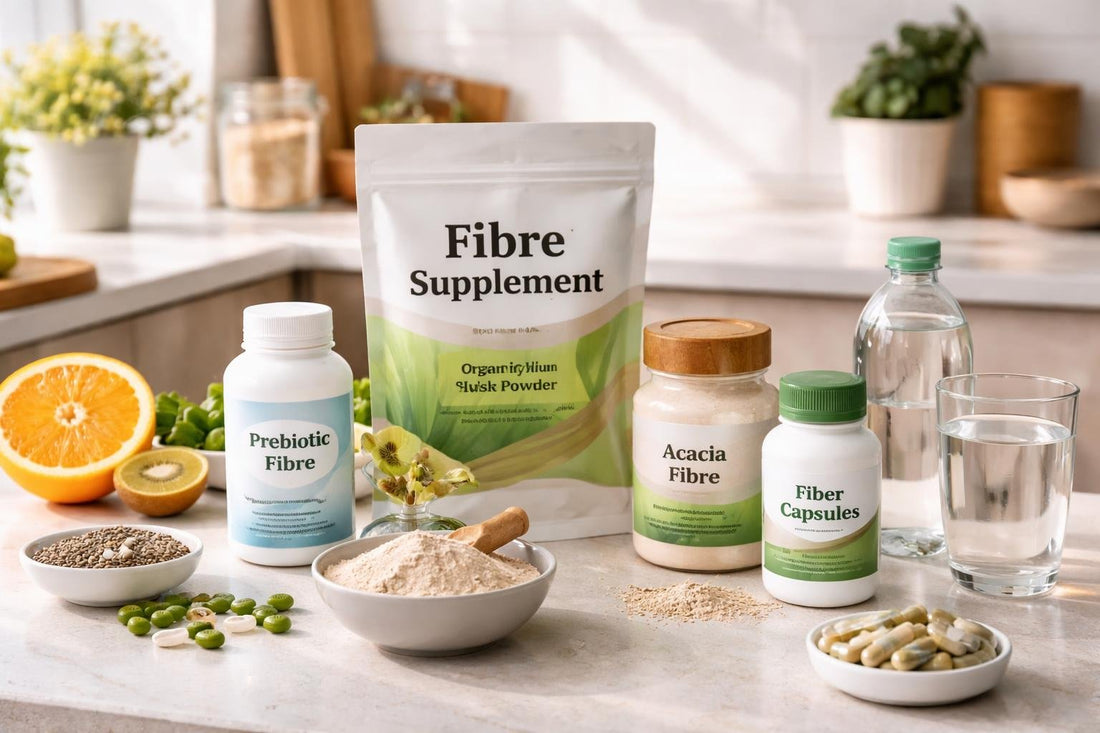assorted dietary fibre supplements and packaging