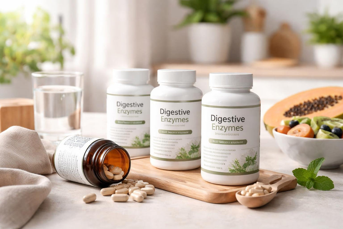 Affordable digestive enzyme supplement bottles and capsules