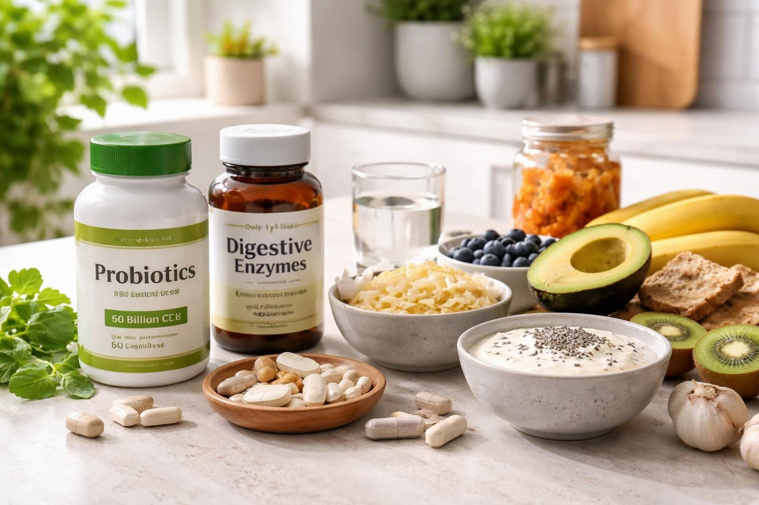 Assorted digestive supplements and natural gut foods