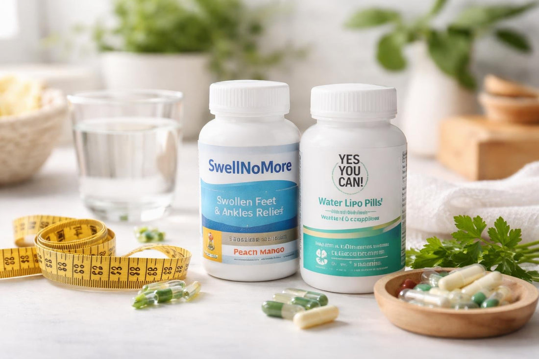 diuretic supplements and measuring tape for bloating