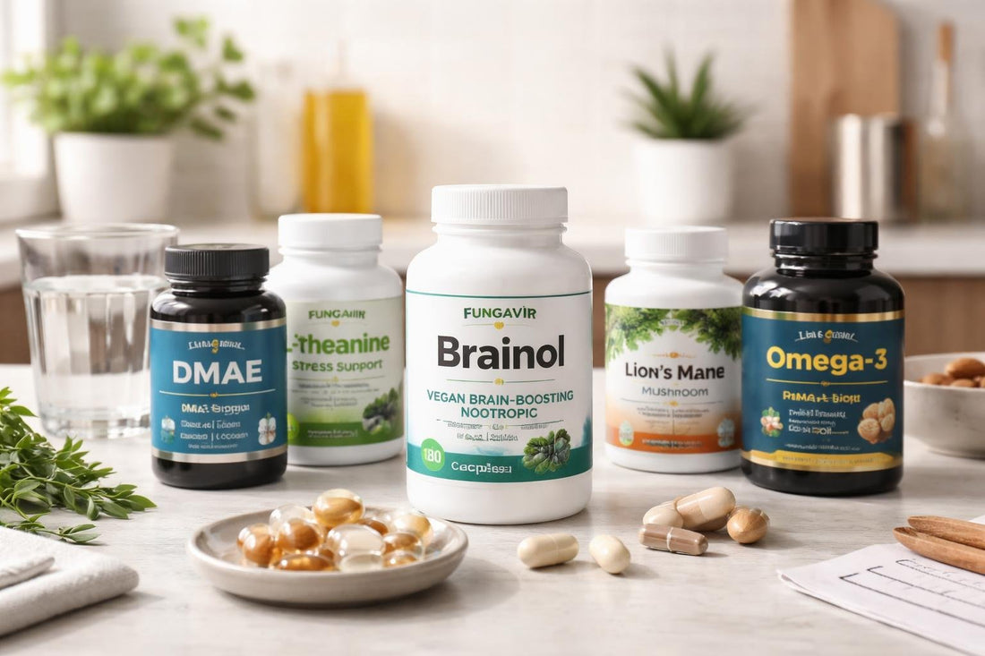 DMAE supplements and alternative brain support bottles
