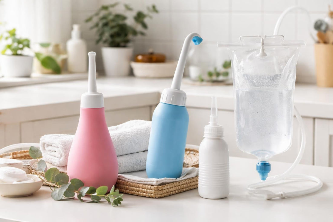 Selection of feminine cleansing alternatives and travel bidet