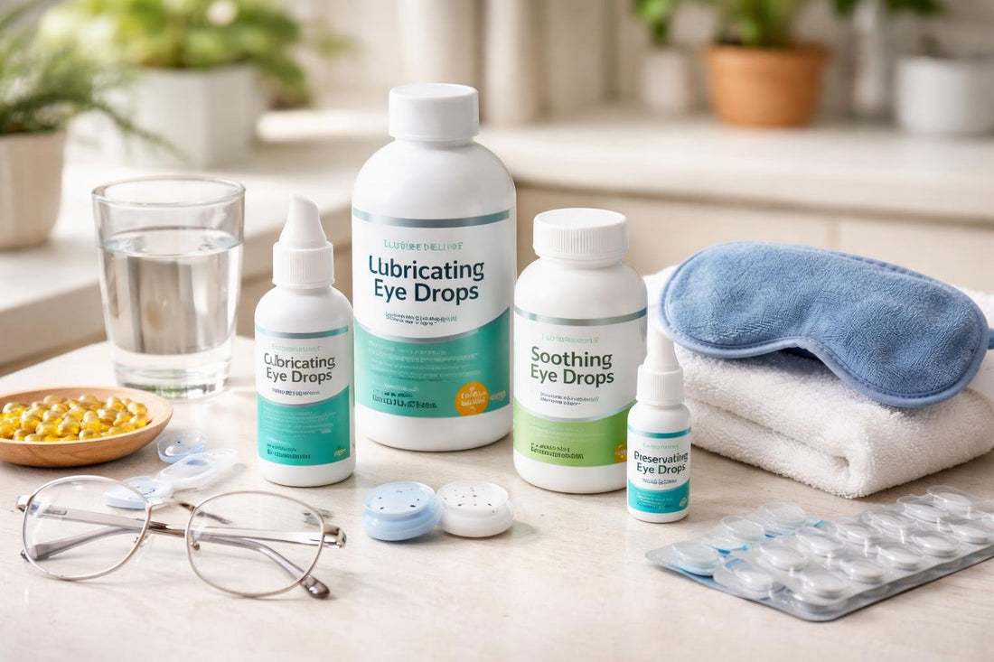 Dry eye relief essentials collection products and glasses