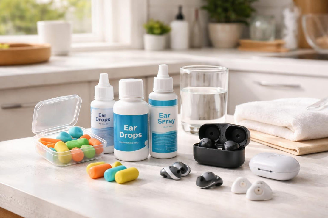 Assorted ear care products including plugs and earbuds