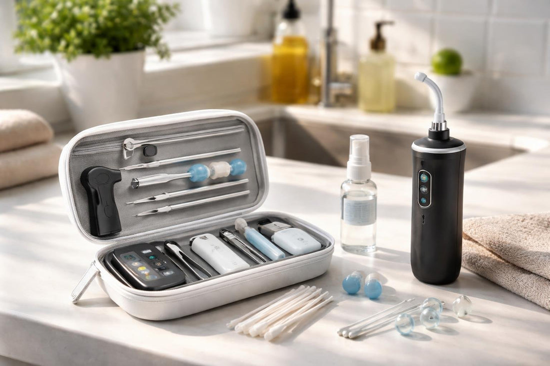UK home ear care kit with earplugs and otoscope