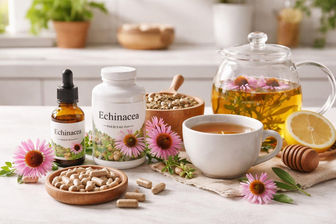 Beginner choosing echinacea capsules, tincture and tea options