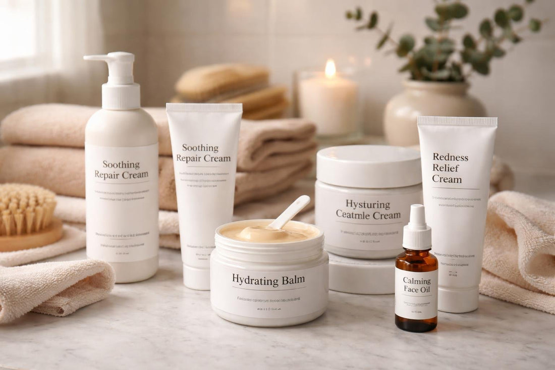 selection of eczema and rosacea care products
