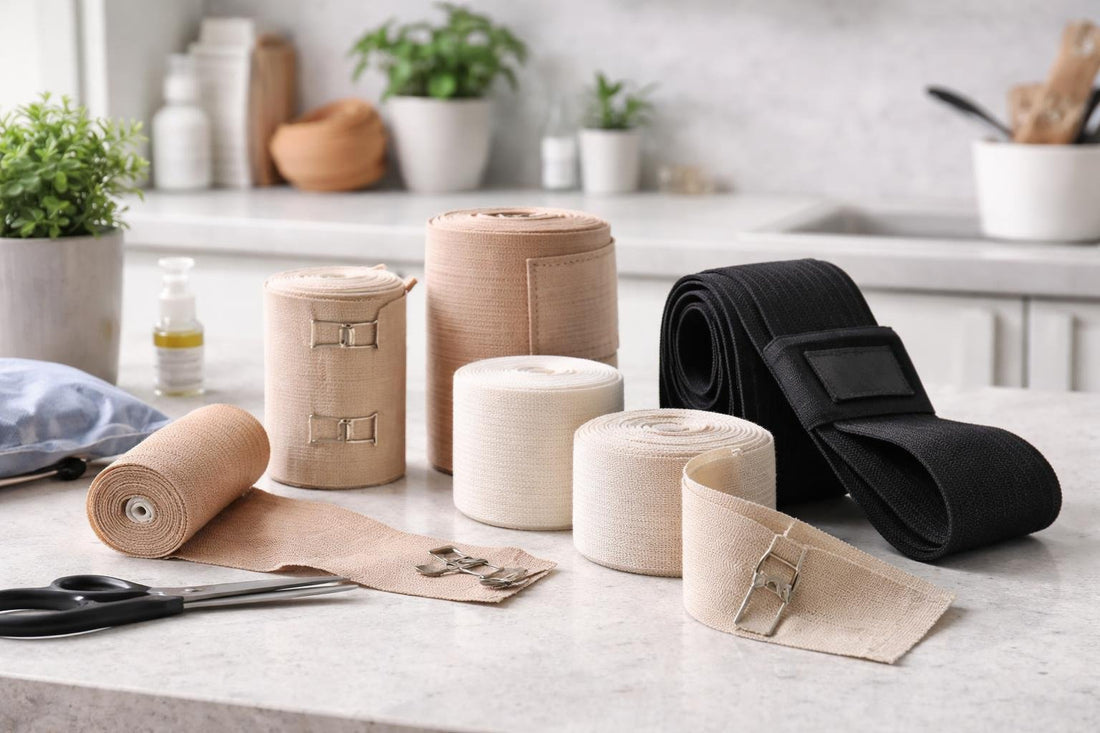 assorted elastic bandages and support wraps