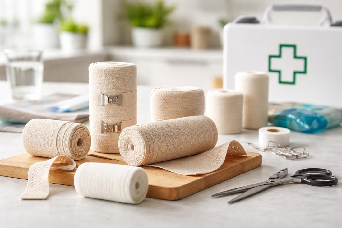assorted elastic bandages for sports first aid