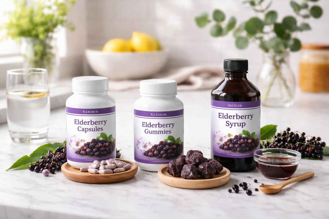 Elderberry capsules gummies and syrup for daily immune support