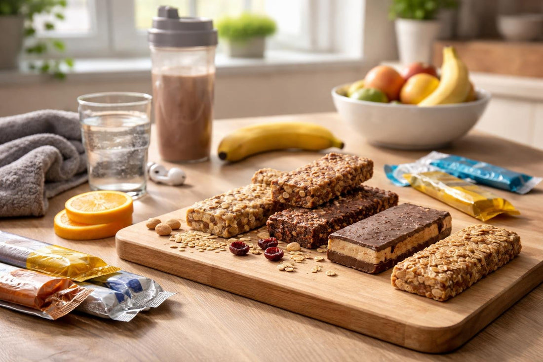 Assorted endurance and energy food bars for training