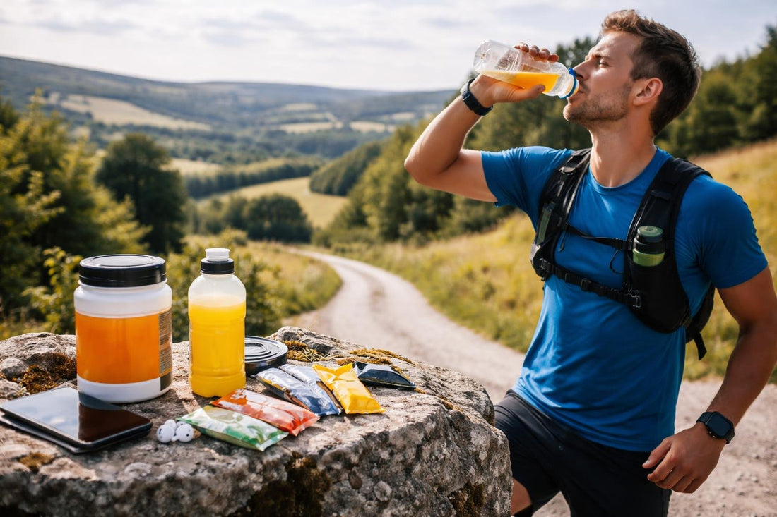 Runner fuelling with sports drink on a long run