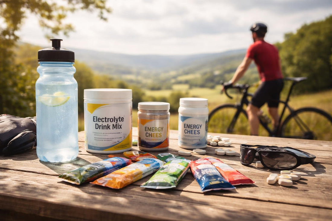 Cyclist refuelling with endurance and energy sports nutrition