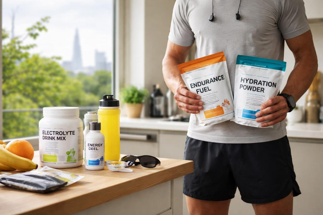 London runner holding endurance fuel and hydration powder