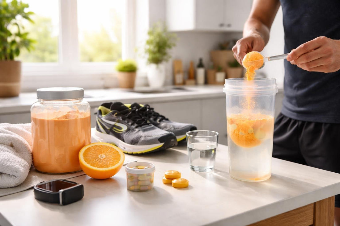 Runner mixing endurance energy powder before long run