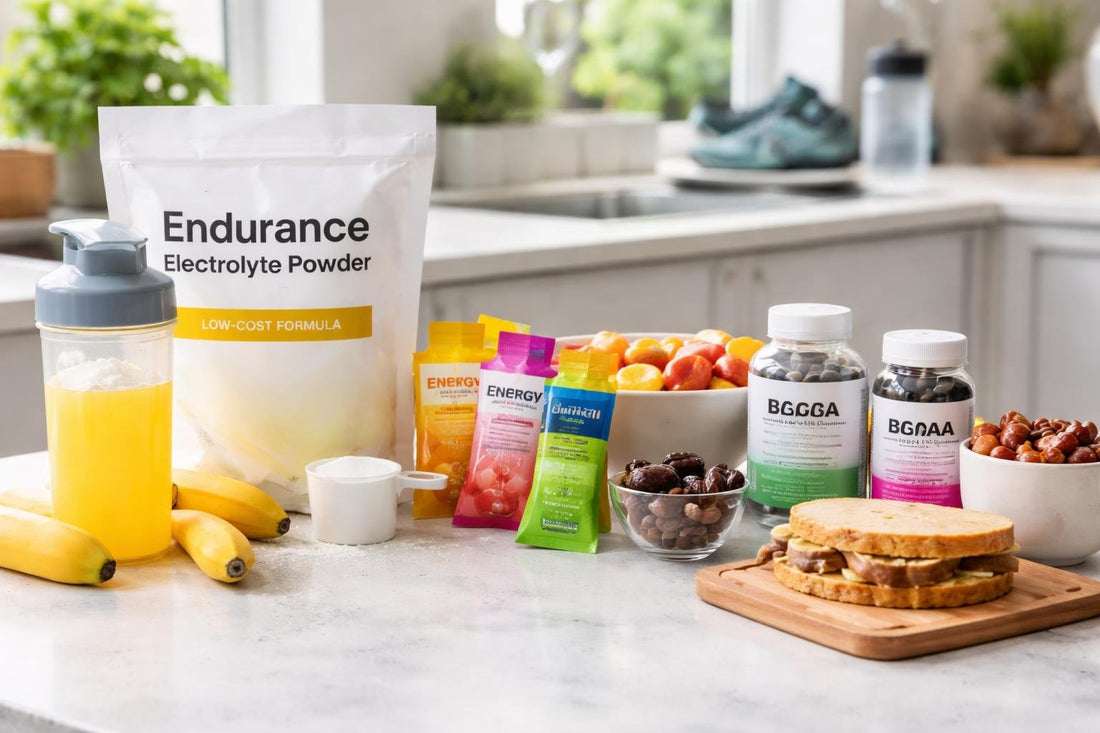 Long-distance runner comparing endurance nutrition options