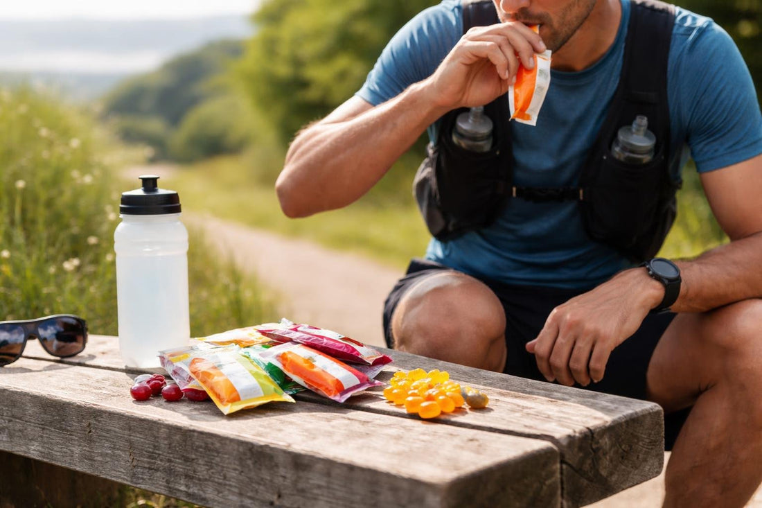 runner using energy gels and chews during race